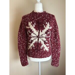 Vintage Snowflake Sweater Womens Size M Red Ski Express Hand Knit Alpaca Wool